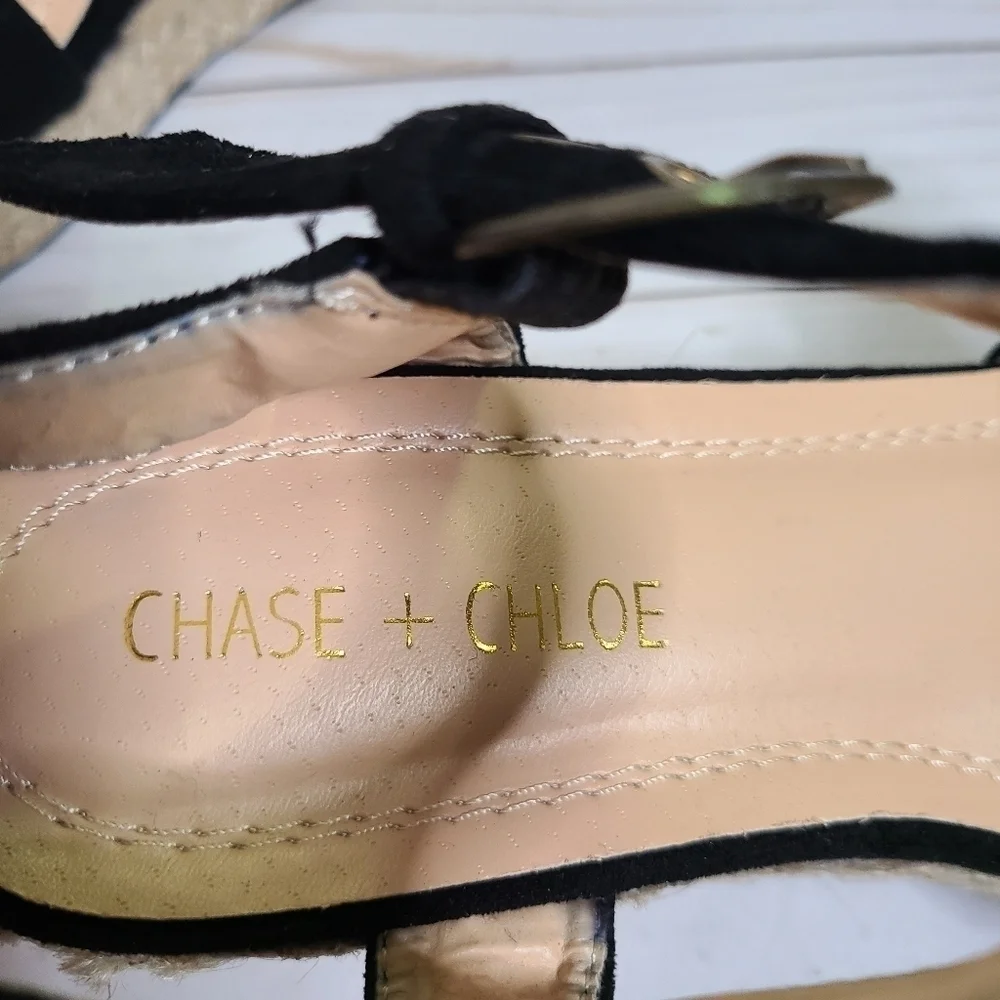 Chase + Chloe Gaston Platform Wedge Espadrille Sandals Black